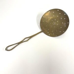 Vintage large brass skimmer- Oversized long handled hangeable strainer